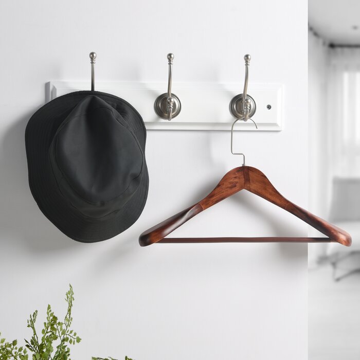 18'' Wide 3 - Hook Wall Mounted Coat Rack in White/Satin Nickel