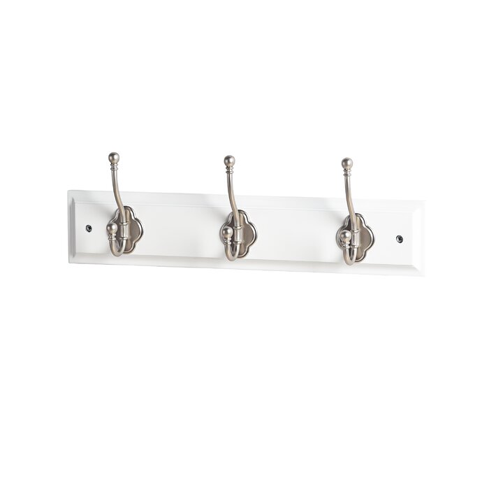 18'' Wide 3 - Hook Wall Mounted Coat Rack in White/Satin Nickel