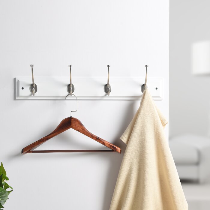 1pc Japanese Style Wall Mounted Retractable Hook Rack With 4 Hooks