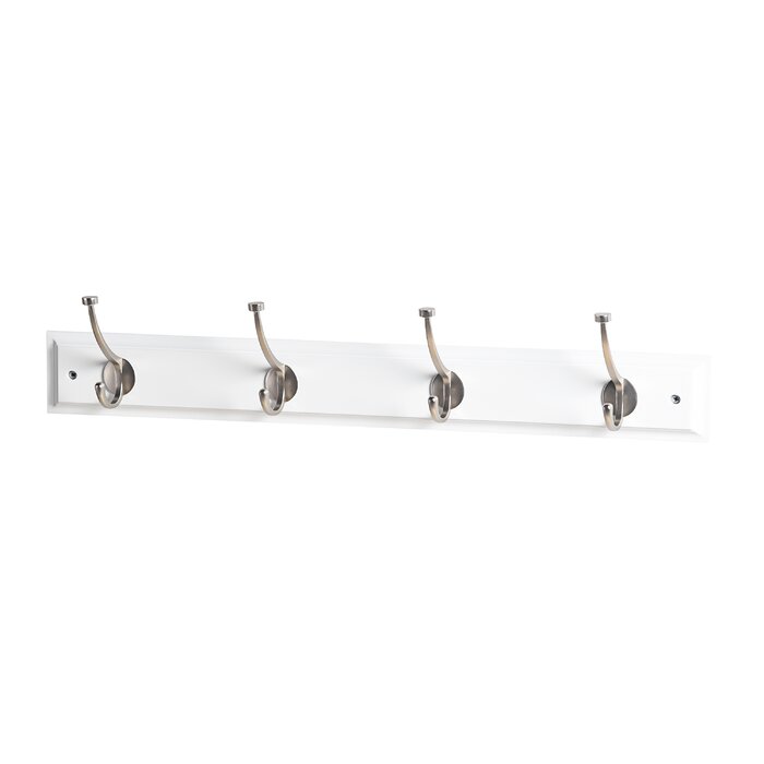 Eure 24'' Wide 4 - Hook Wall Mounted Coat Rack in White/Satin Nickel