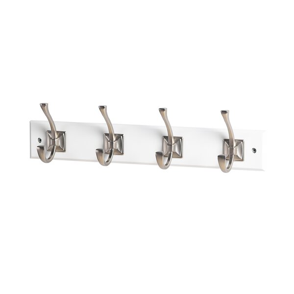 17-5/7 in. L Satin Nickel Square Base Scroll 4 Hooks on White Hook Rail