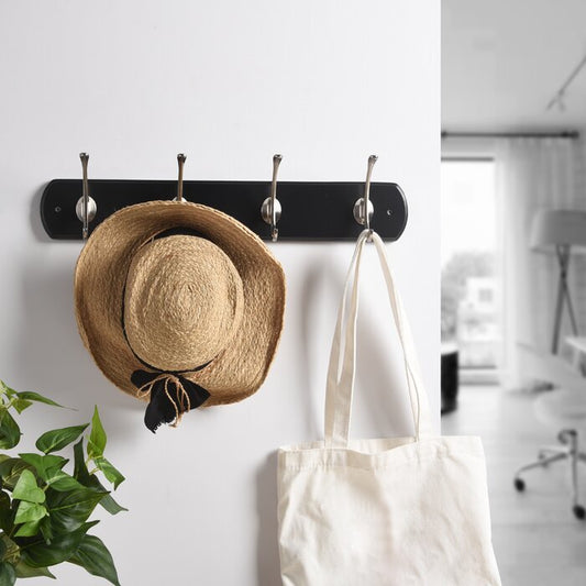 5.1'' Wide 4 - Hook Wall Mounted Coat Rack in Black/Silver