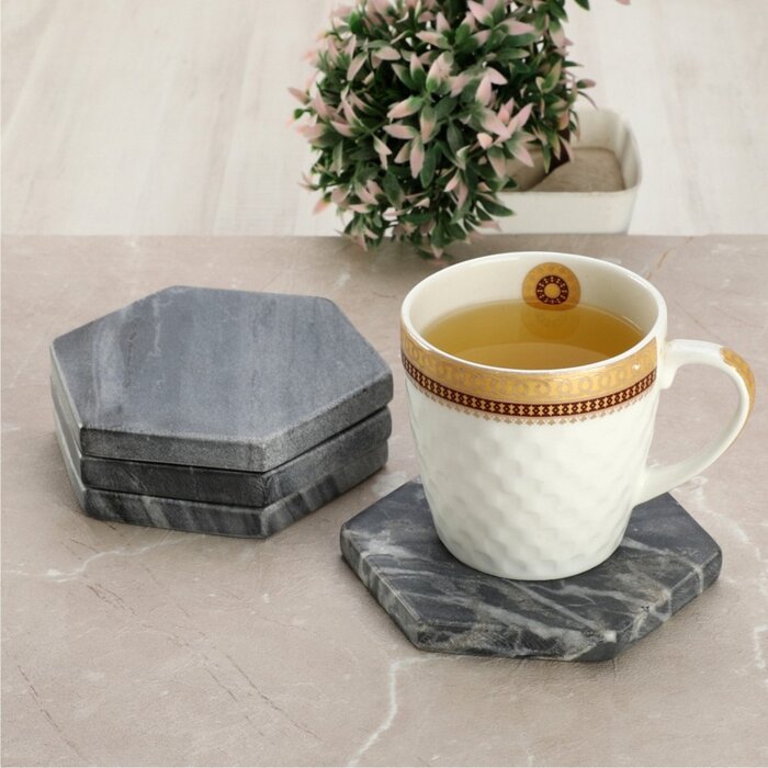 Mascot Hardware Hexagon 4 Pieces Marble Coaster Set (Set of 4)