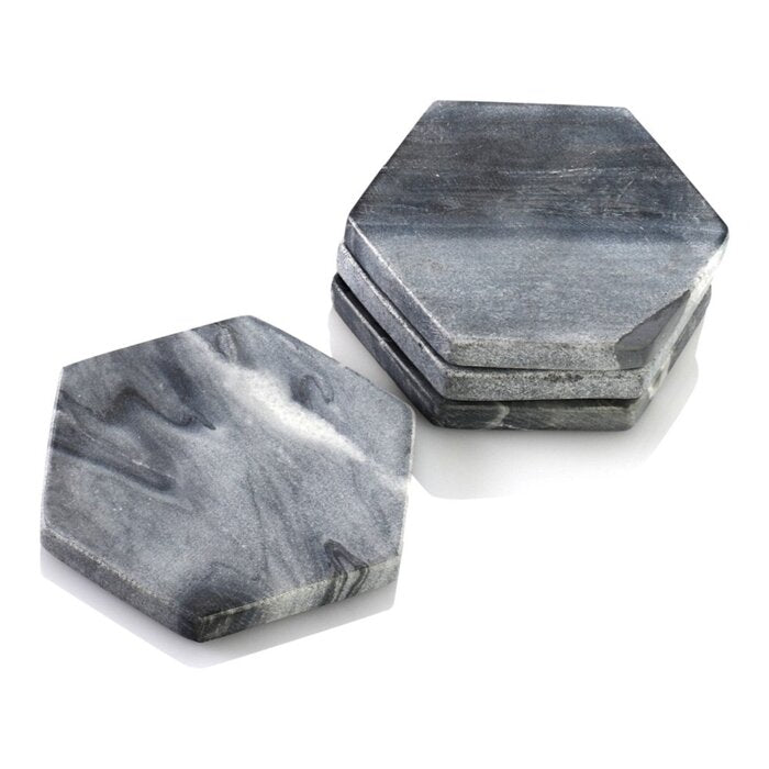 Mascot Hardware Hexagon 4 Pieces Marble Coaster Set (Set of 4)