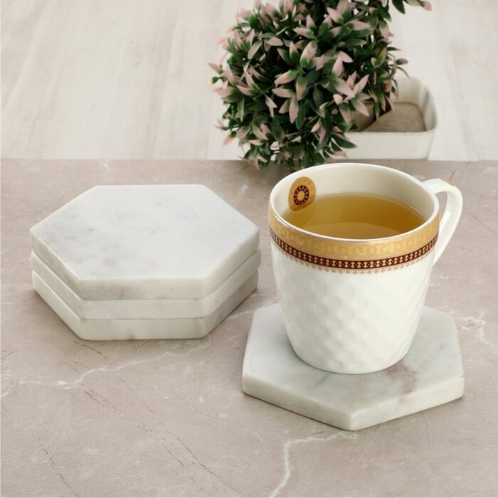 Mascot Hardware Hexagon 4 Pieces Marble Coaster Set (Set of 4)