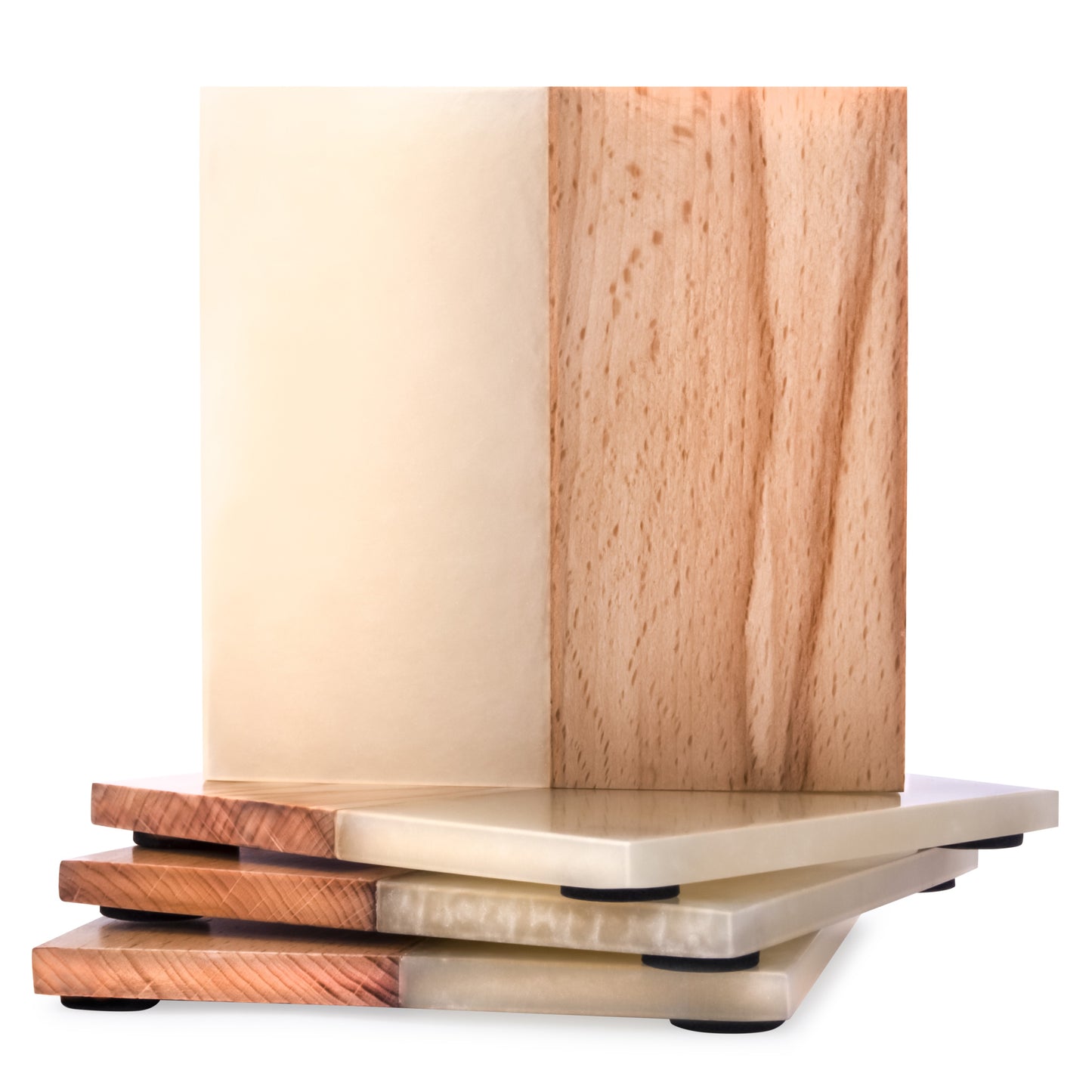 Mascot Hardware Fusion Wood and Marble Effect 4 pieces Half & Half Coaster Set