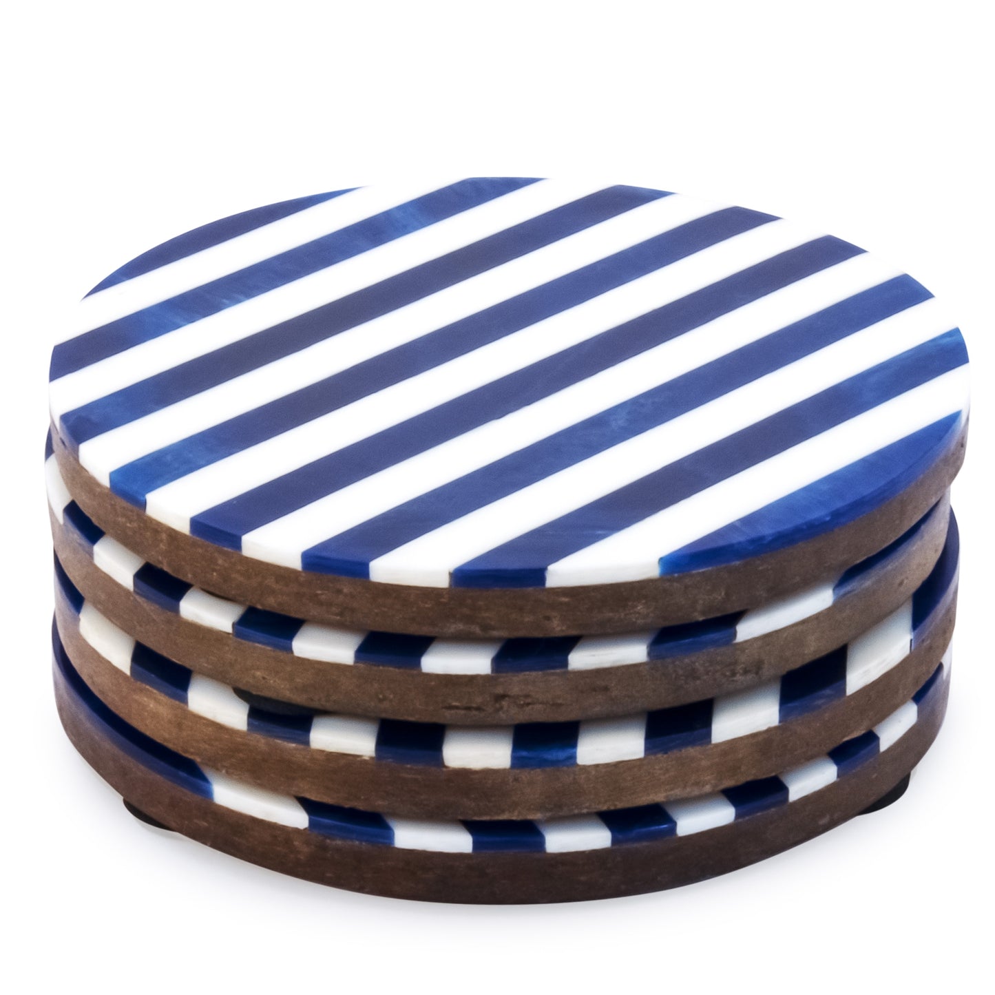 Mascot Hardware Striped 4 pieces White and Ocean Blue Coaster set