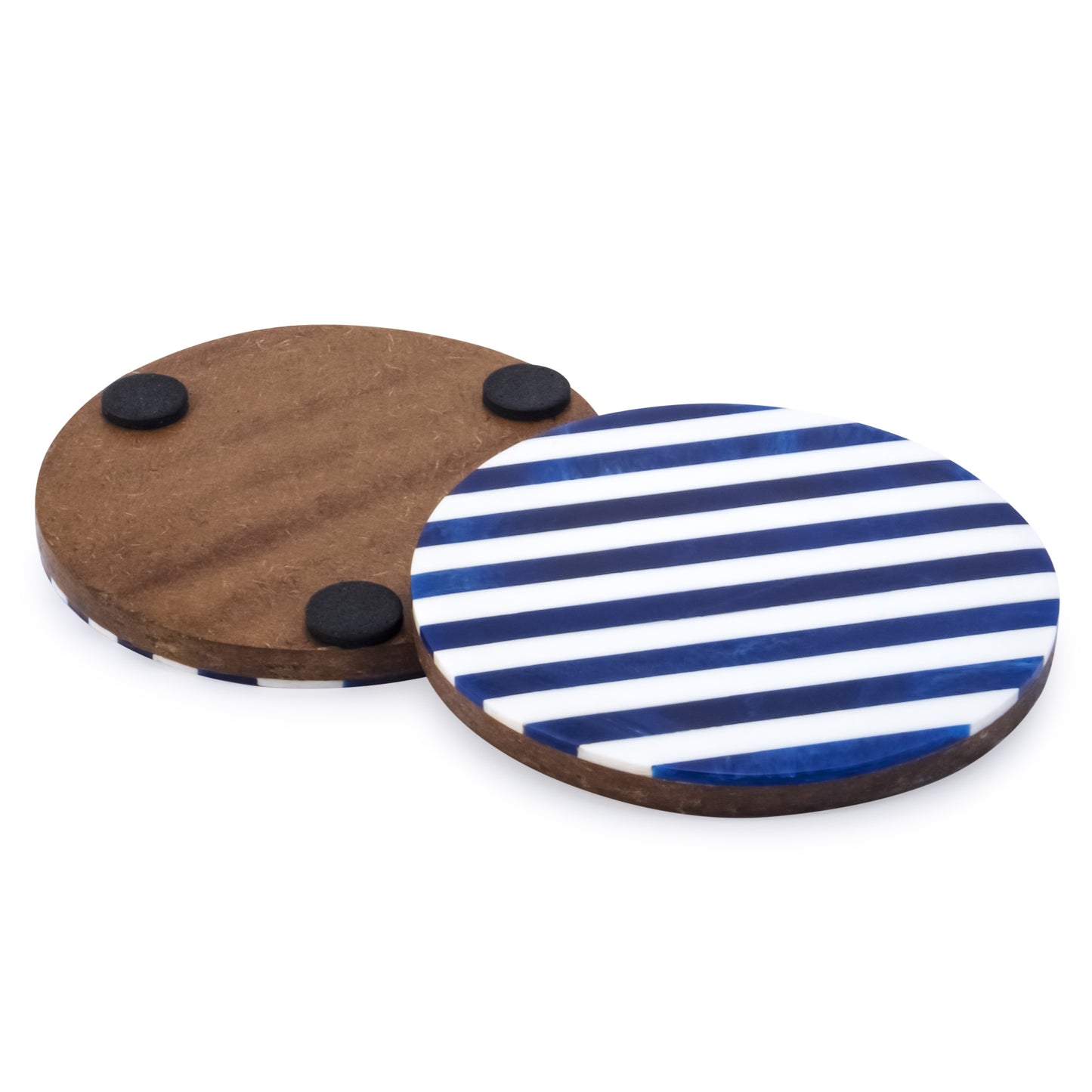 Mascot Hardware Striped 4 pieces White and Ocean Blue Coaster set