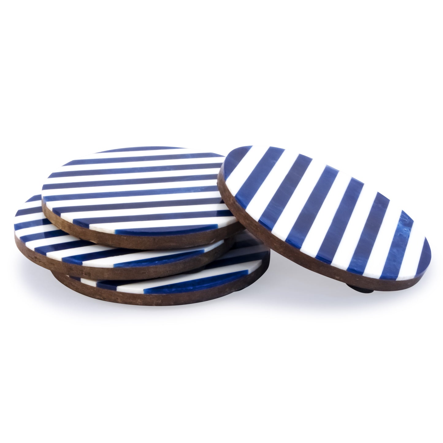 Mascot Hardware Striped 4 pieces White and Ocean Blue Coaster set
