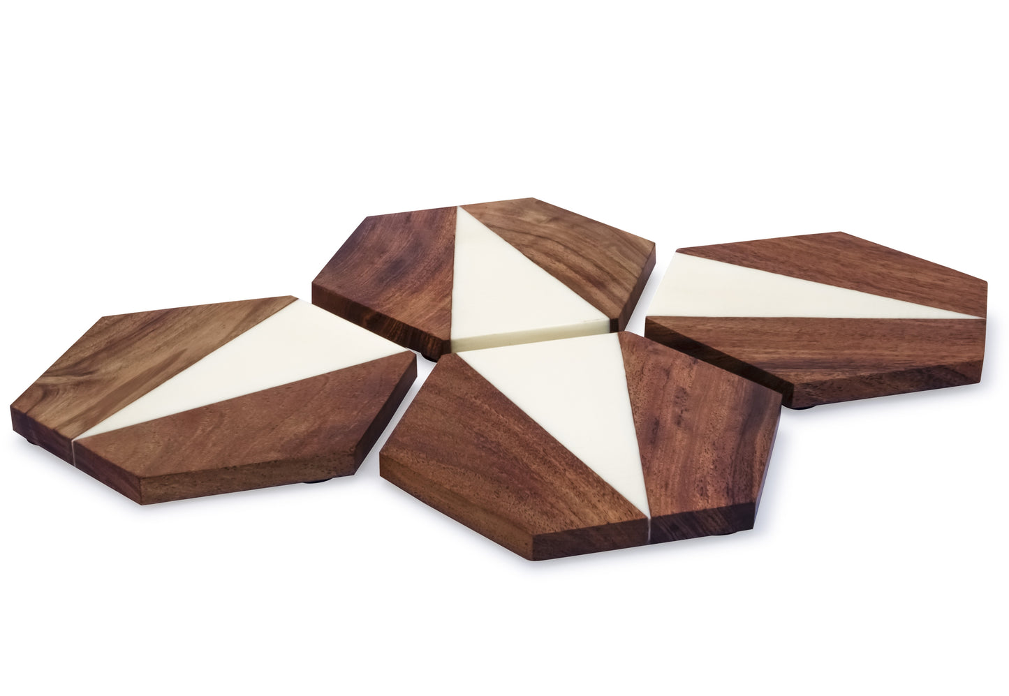 Mascot Hardware Fusion Hexagon Design Resin & Wood Coaster set of 4