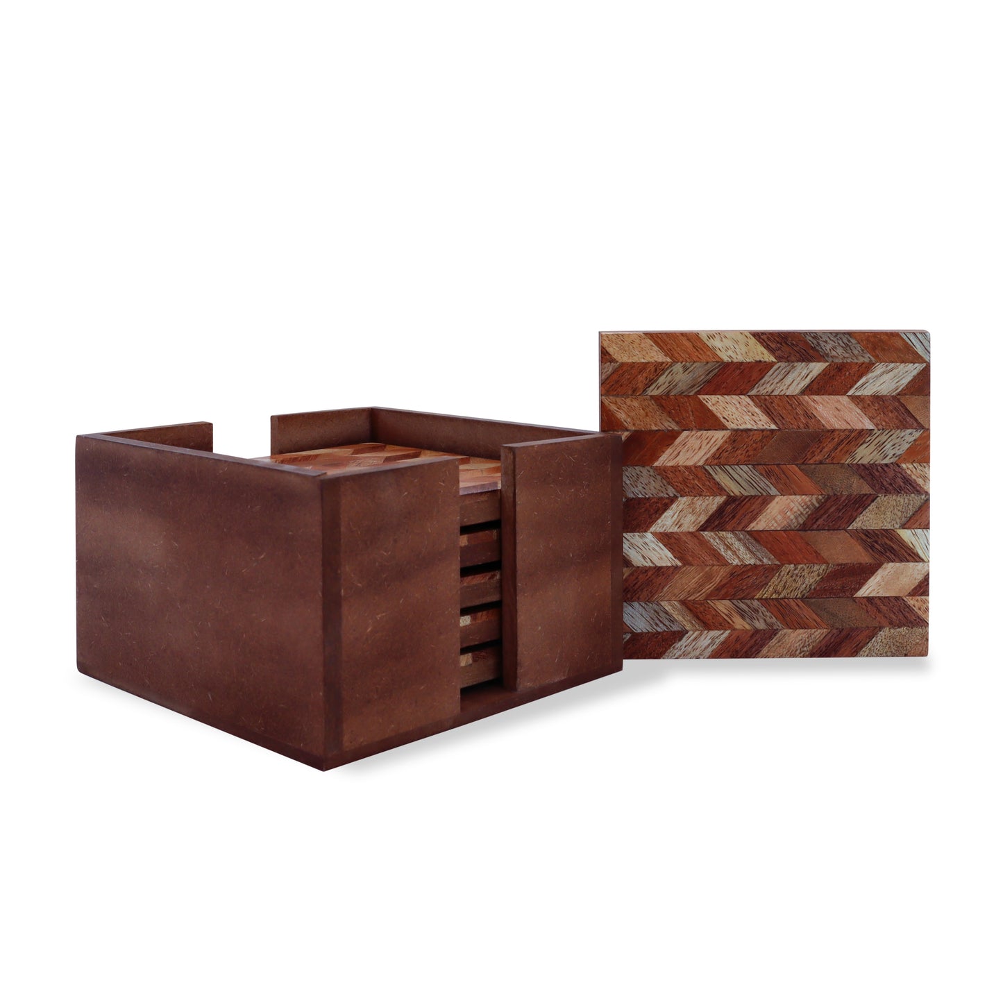 Mascot Hardware Beautiful Square Herringbone Wood Coaster (Set of 6)
