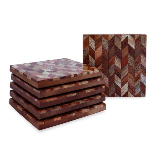 Mascot Hardware Beautiful Square Herringbone Wood Coaster (Set of 6)