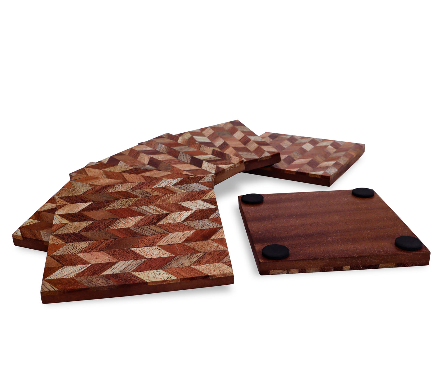 Mascot Hardware Beautiful Square Herringbone Wood Coaster (Set of 6)