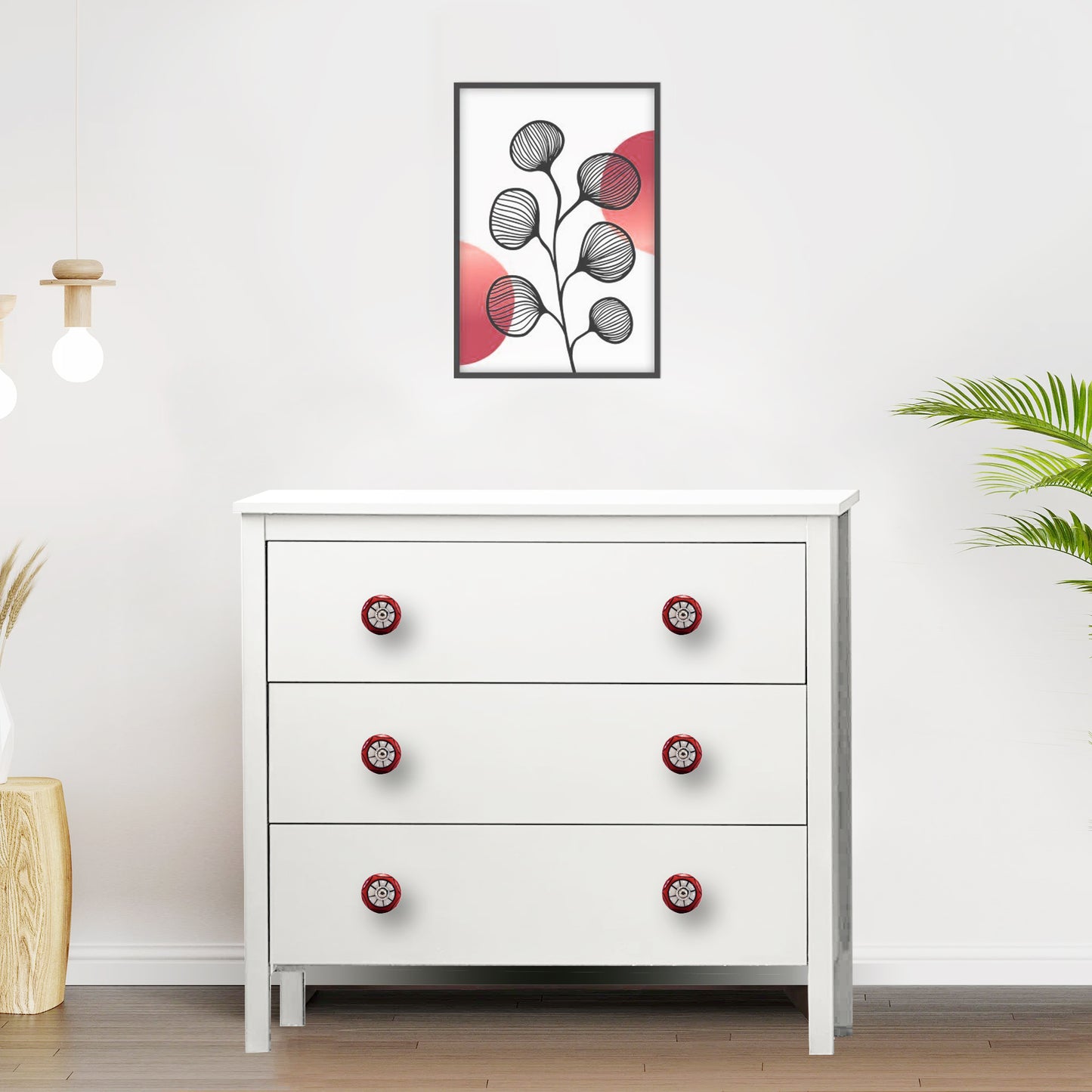 Mascot Hardware Art 1-3/5 in. (40mm) Red & Cream Drawer Cabinet Knob