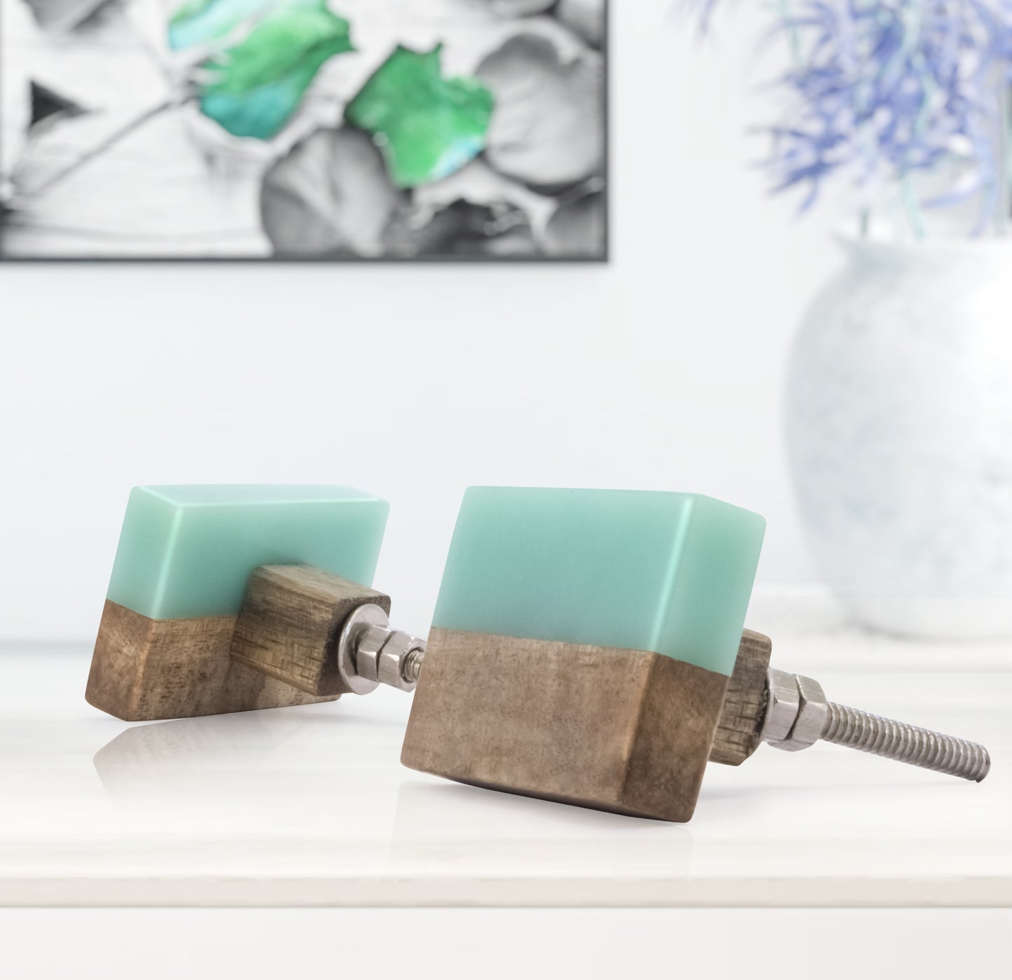 Mascot Hardware Frosted Straight Timber 2 in. Turquoise Resin Drawer Cabinet Knob