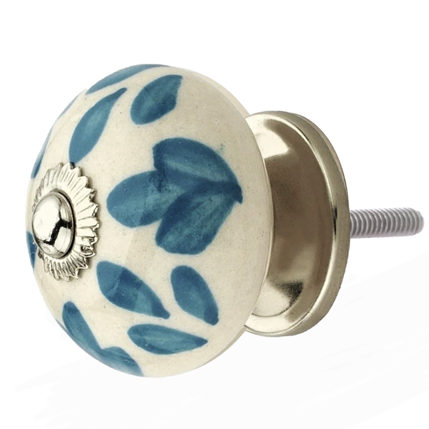 Floral Elegant 1-3/5 in. Blue & White Cabinet Knob (Pack of 10)