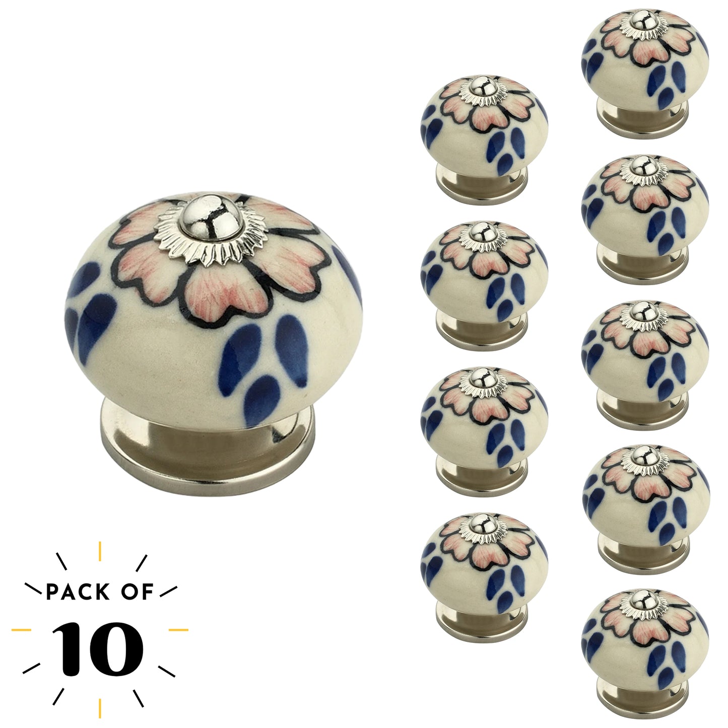 Mascot Hardware Flower de-Top 1-3/5 in. Blue & Cream Cabinet Knob (Pack of 10)