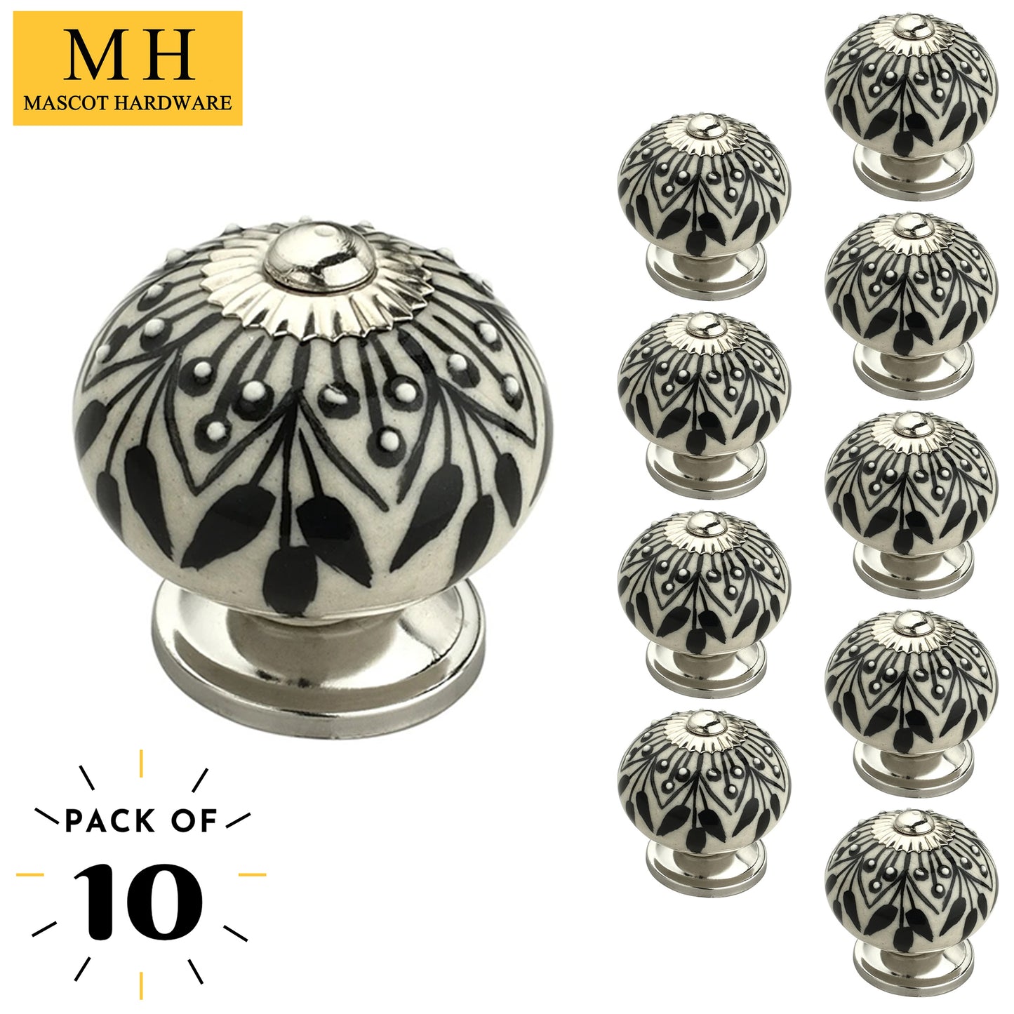 Crystalled 1-3/5 in. Black & Cream Cabinet Knob (Pack of 10)