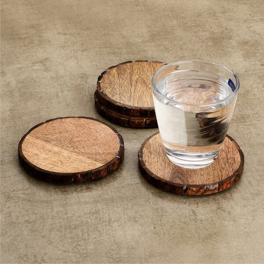 Mascot Hardware Log Cut 4 pieces Multi Shape Wooden Coasters (Set Of 4)