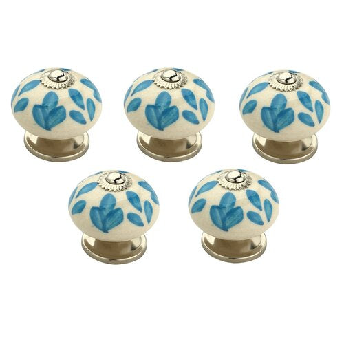 Floral Elegant 1-3/5 in. (41mm) Blue & White Cabinet Knob (Pack of 5)