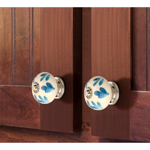 Floral Elegant 1-3/5 in. (41mm) Blue & White Cabinet Knob (Pack of 5)