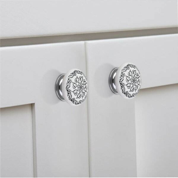 Swirl Leaves 1-3/5 in. Black & White Cabinet Knob