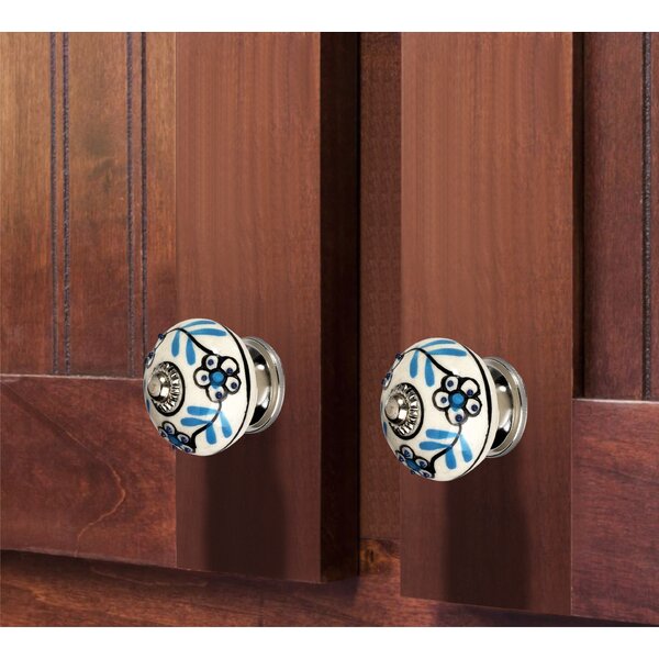 Leaf de-Side 1-3/5 in. (41mm) Black & Cream Cabinet Knob