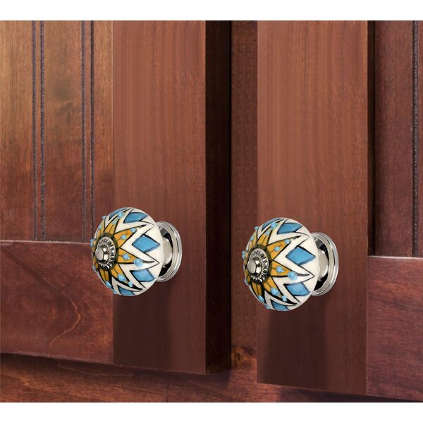 Starred 1-3/5 in. (41mm) Cream & Multicolor Cabinet Knob
