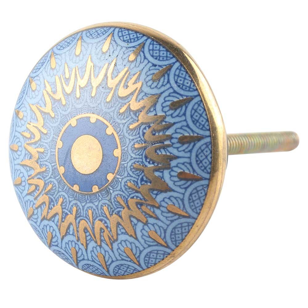 Ceramic Round 1-2/3 in. Blue & Gold Cabinet Knob