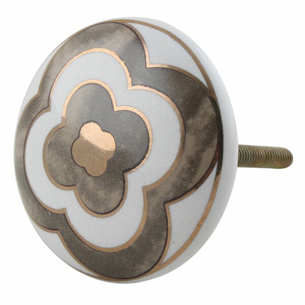 Ceramic Round 1-7/9 in. White & Gold Cabinet Knob
