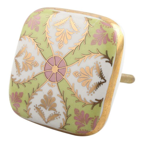 Mascot Hardware Ceramic Square 1-6/7 in. Green & Gold Drawer Cabinet Knob