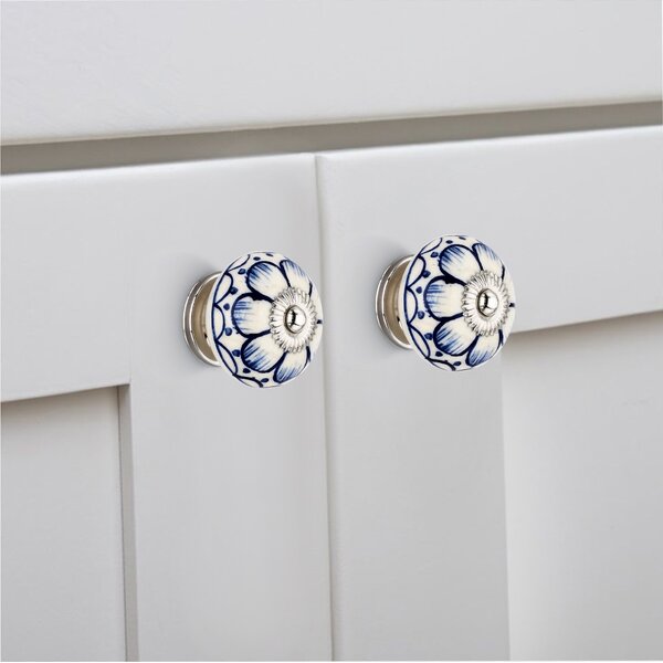 Camellia Washed 1-4/7 in. Blue Cabinet Knob