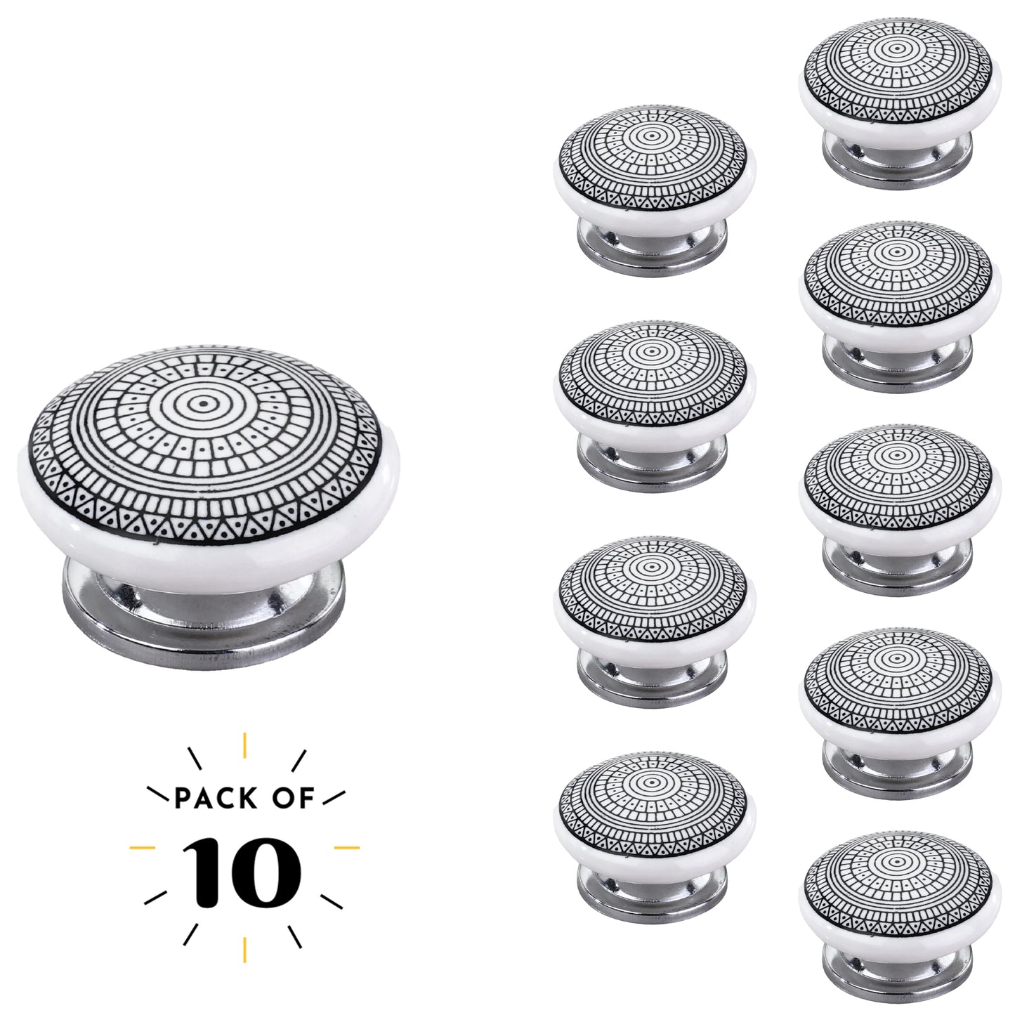 Mascot Hardware Tribal Design 1-3/5 in. Black & White Cabinet Knob (Pack of 10)