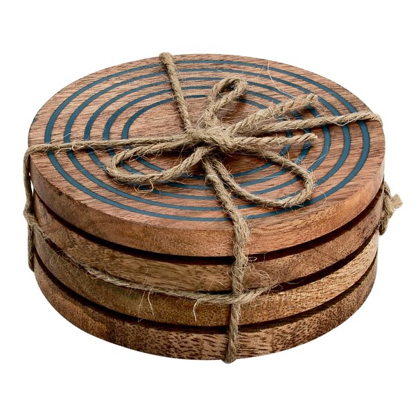 Mascot Hardware Ringed Wooden Coaster Set of 4