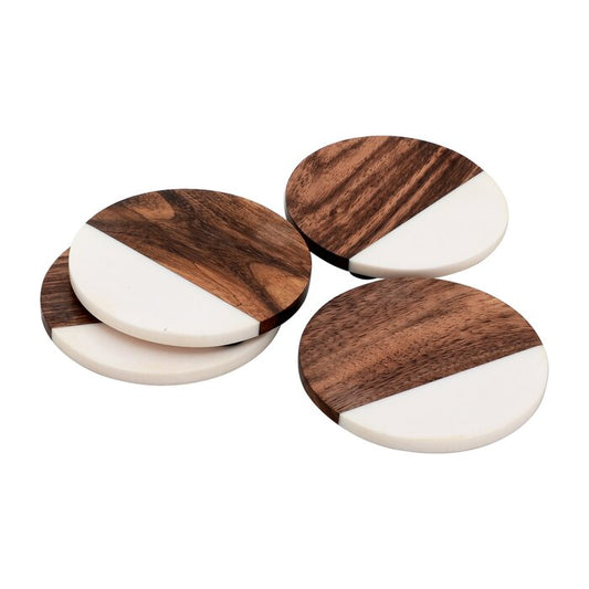 Mascot Hardware Fusion Round Wood & Resin Coaster Set of 4