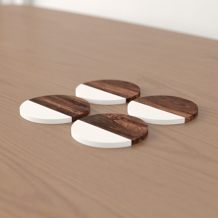 Mascot Hardware Fusion Round Wood & Resin Coaster Set of 4