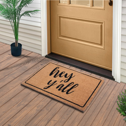 Hey Y'all Natural Coir Doormat With Non slip – 28'' x 18'' Outdoor and Indoor