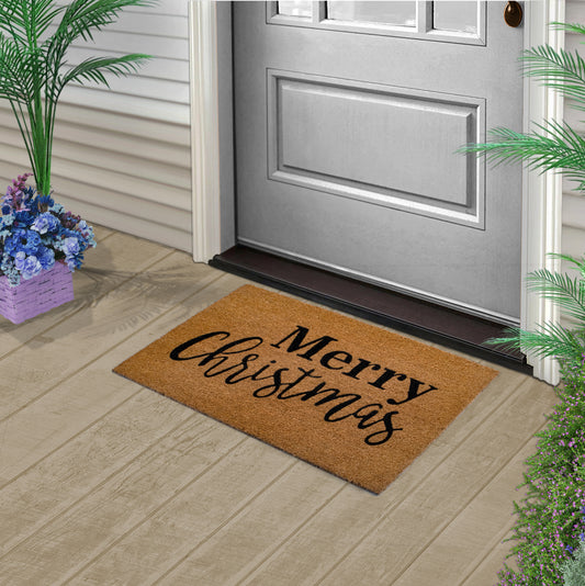 Merry Christmas Natural Coir Doormat 28 in. x 18 in. Indoor and Outdoot Coir Mat