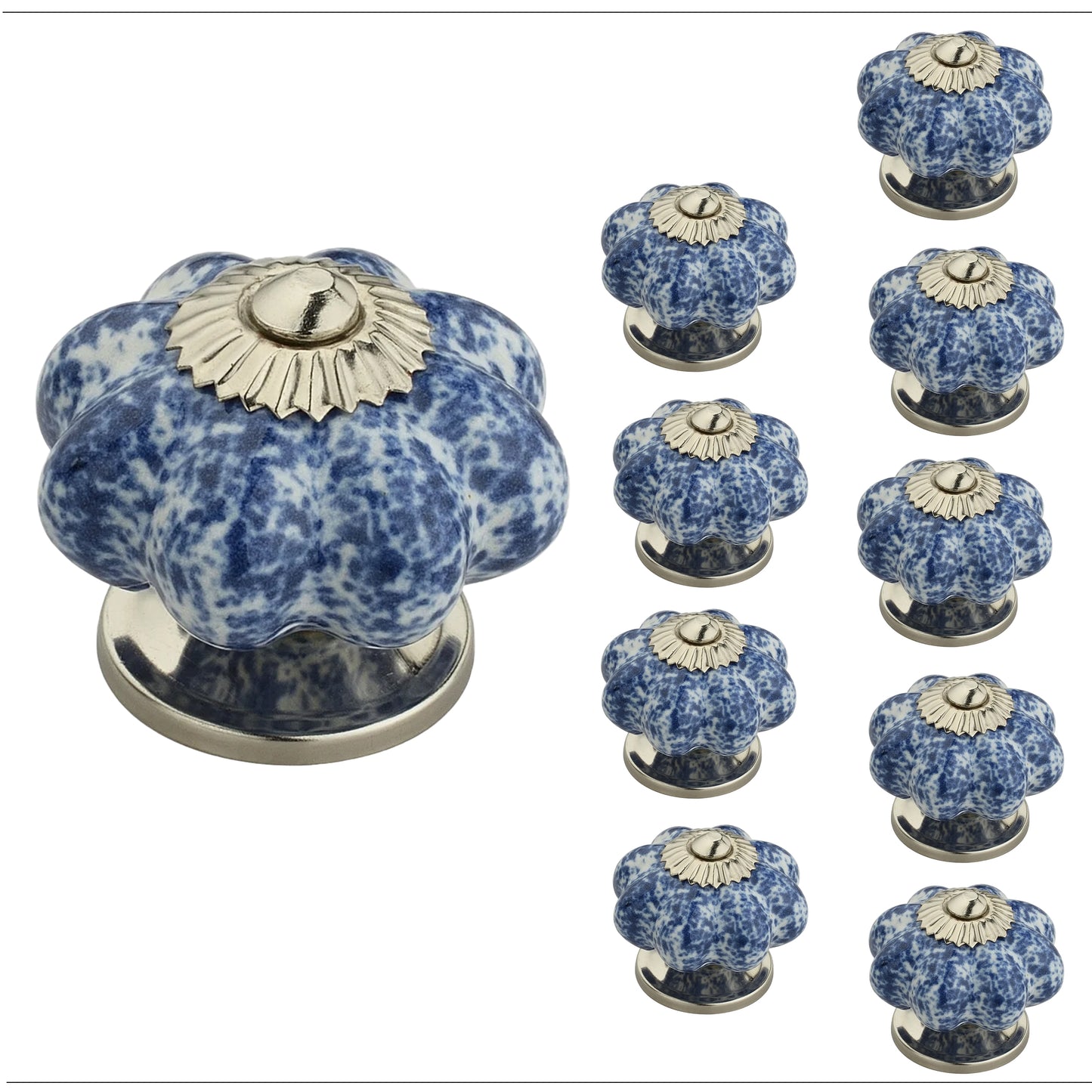 Mascot Hardware Blue Blossom 1-7/10 in. Blue & White Cabinet Knob (Pack of 10)