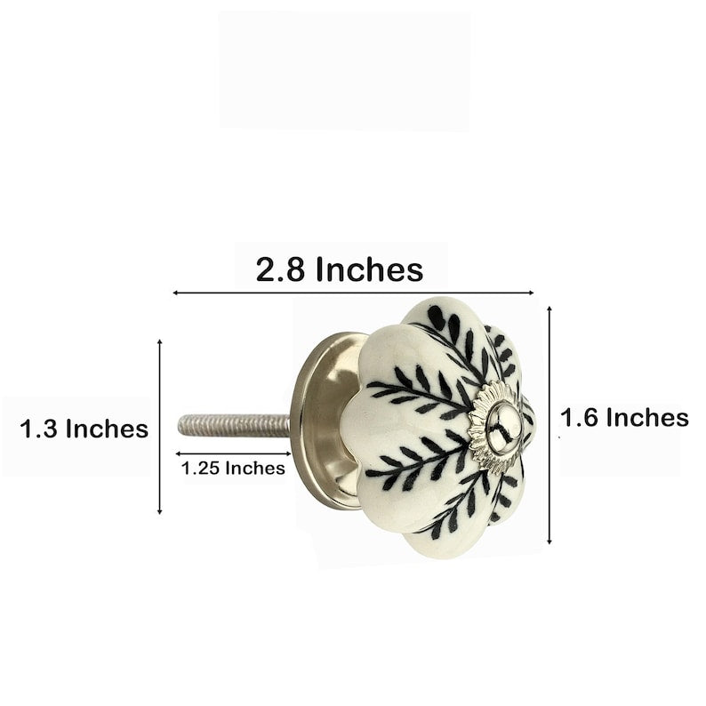 Melon Flower 1-7/10 in. Black & White Cabinet Knob (Pack of 10)