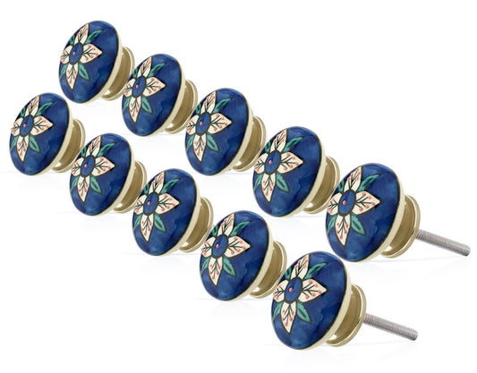 Mascot Hardware Flowered Flat 1-7/9 in. Blue & Multicolor Cabinet Knob (Pack of 10)