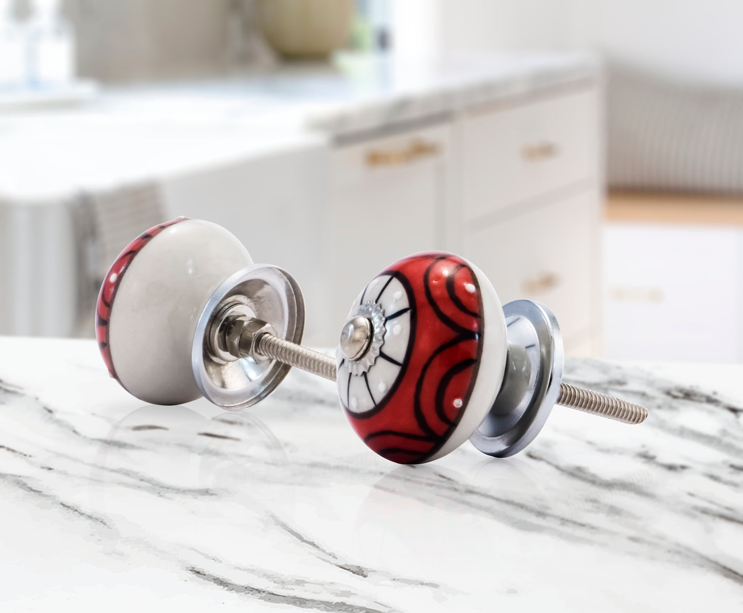 Mascot Hardware Art 1-3/5 in. (40mm) Red & Cream Drawer Cabinet Knob