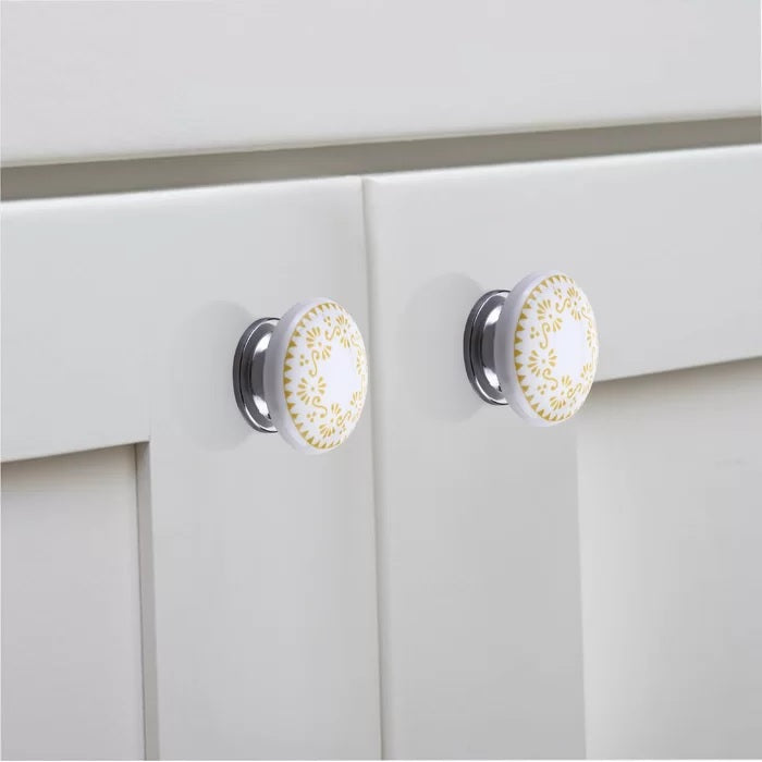 Mascot Hardware Brownsville 1-4/7 in. Yellow Design Drawer Cabinet Knob (Pack of 10)