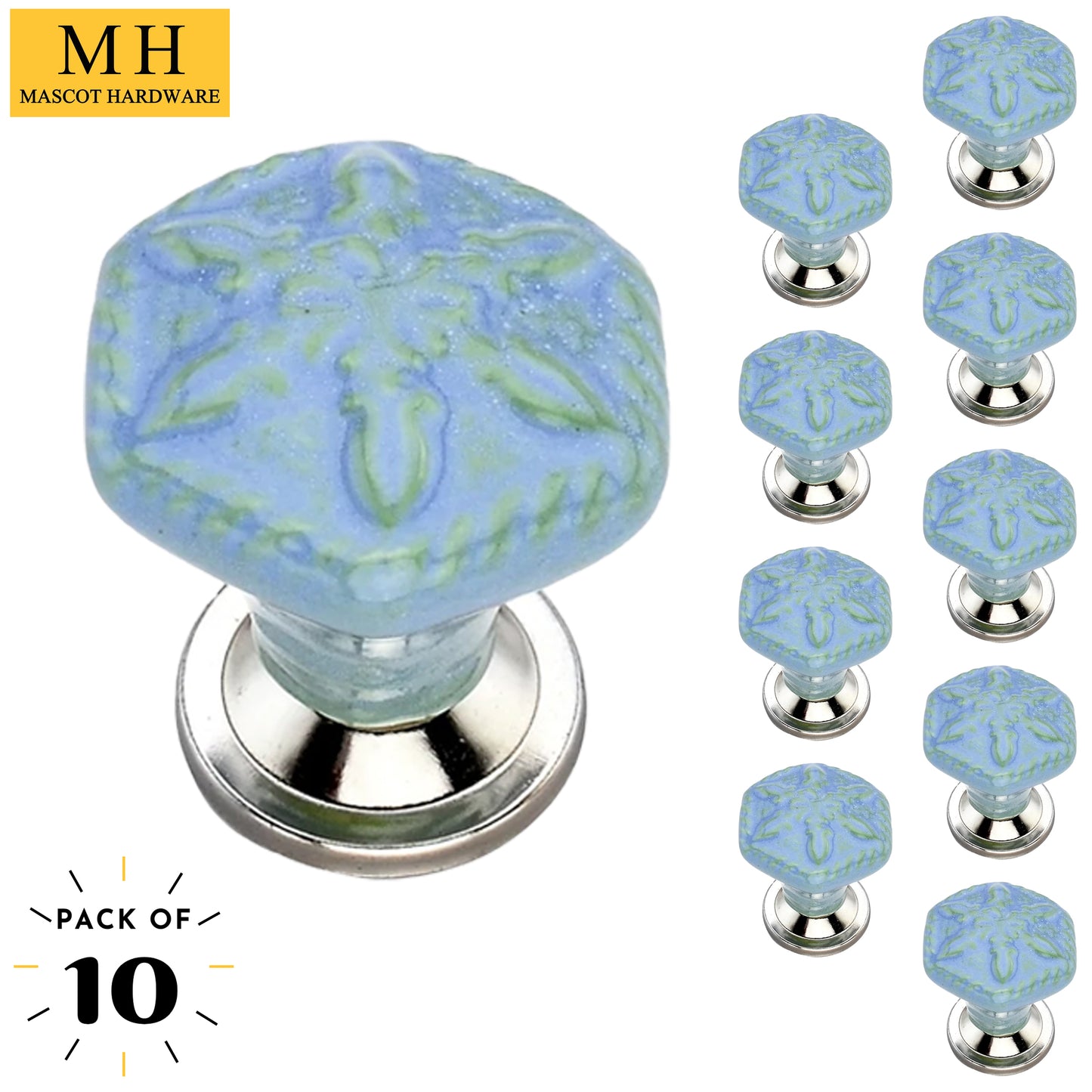 Mascot Hardware Hexagon Flower 1.77 in. Ceramic Cabinet Knob (Pack of 10)