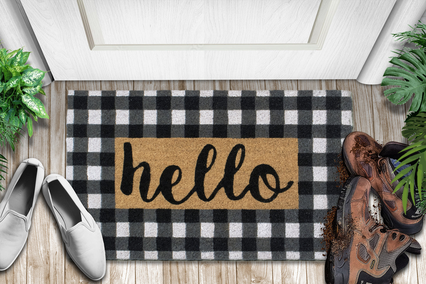 Hello Collection Natural Coir 28 in. x 18 in. Non Slip Indoor and Outdoor
