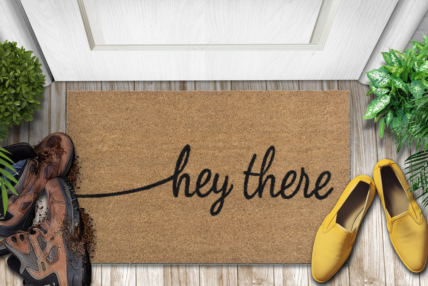 Hey There Natural Coir Fiber Doormat, Anti-Slip PVC Mat Back 28" x 18"