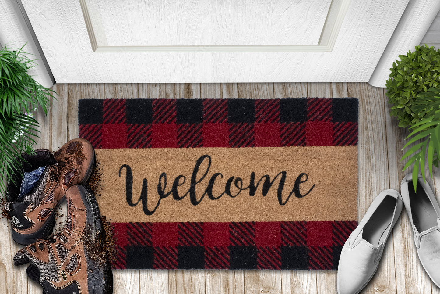 Welcome " Front Doormat With Non Slip Rubber ,Red/Black Outdoor mat