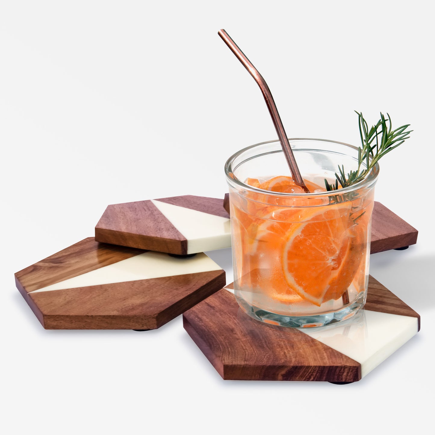 Mascot Hardware Fusion Hexagon Design Resin & Wood Coaster set of 4