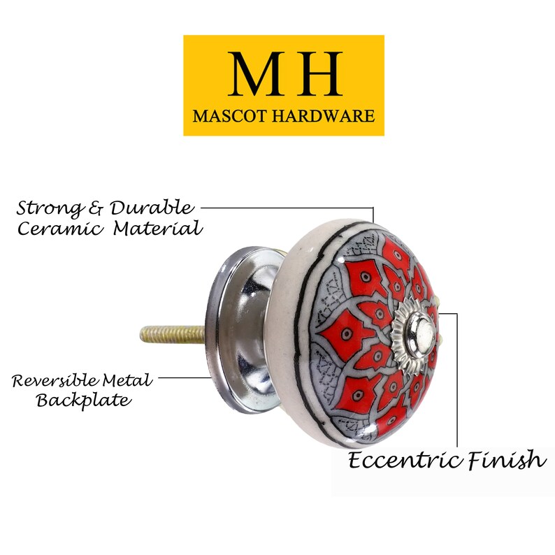 Mascot Hardware Botanical 1-3/5 in. Grey & Red Leaves Cabinet Knob (Pack of 10)