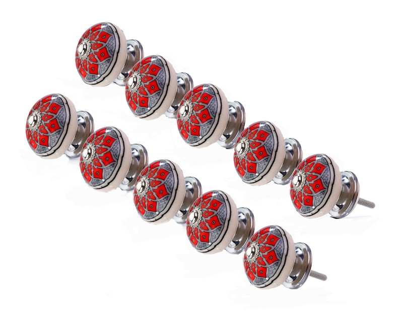 Mascot Hardware Botanical 1-3/5 in. Grey & Red Leaves Cabinet Knob (Pack of 10)